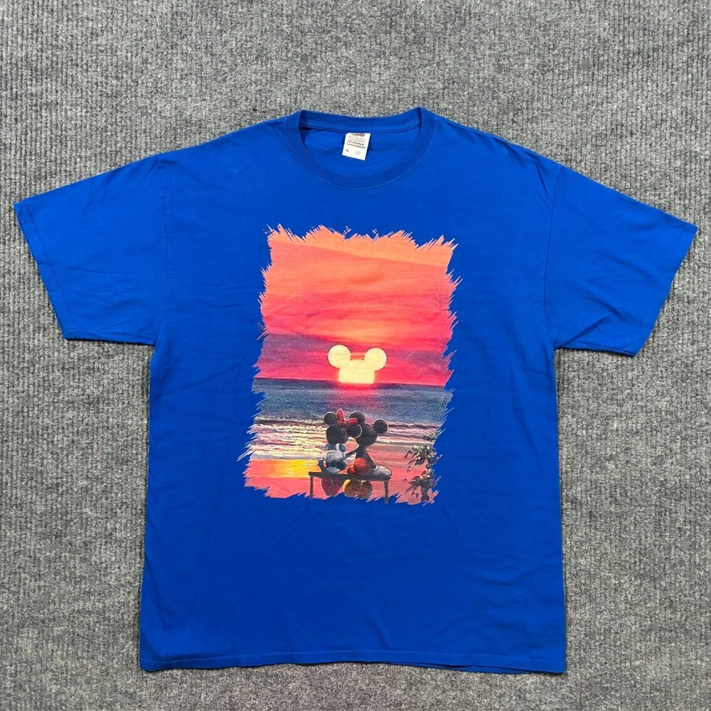 Disney Mickey Mouse Sunset Graphic T-Shirt Mens XL Blue Short Sleeve FOTL